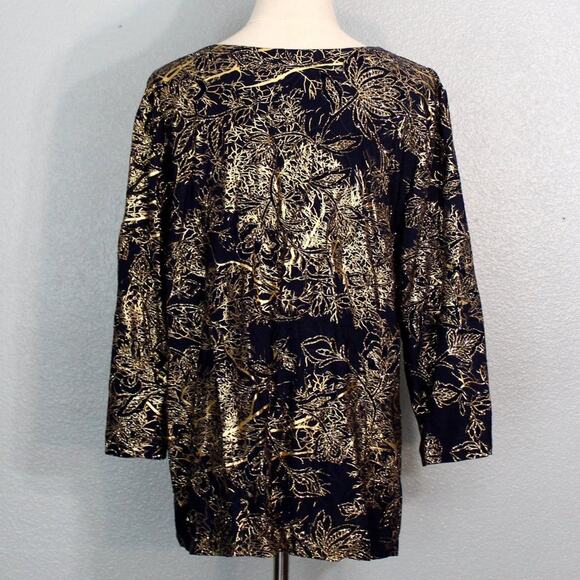 JM Collection Women's Gold Metallic Embroidered Top Size XL - Picture 5 of 10